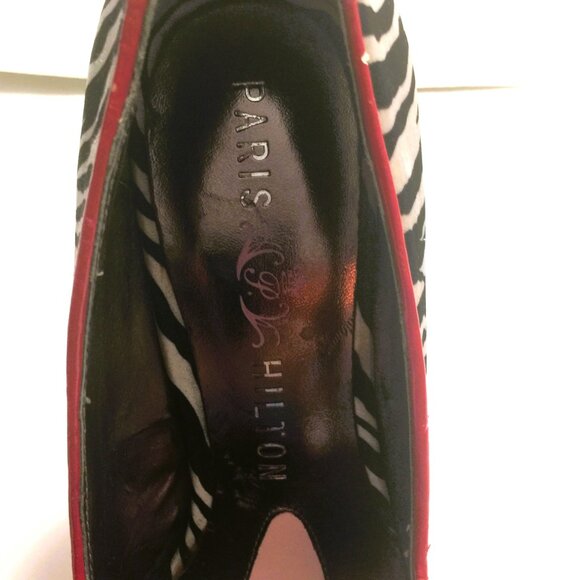 PARIS HILTON RED AND BLACK ZEBRA STRIPE PUMPS - Picture 3 of 5